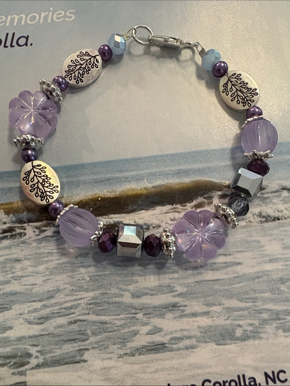 Purple Floral Beaded Bracelet